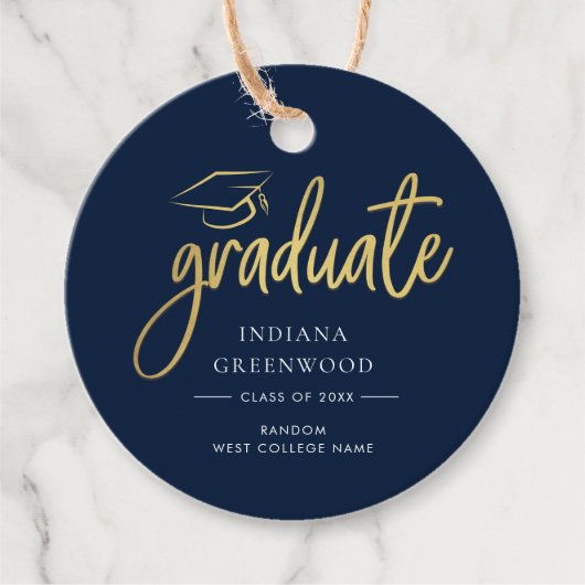 Afstuderen 2025 Navy Blue Script Custom Bedankjes Labels (Voorkant)