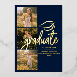 Afstuderen 2025 Navy Photo Gold Foil Aankondiging