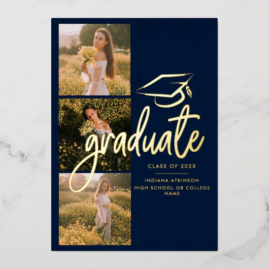 Afstuderen 2025 Navy Photo Gold Foil Aankondiging