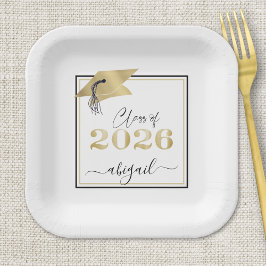 Afstuderen 2025 Nep Metallic Gouden Kap Zwart Papieren Bordje