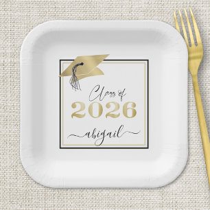 Afstuderen 2025 Nep Metallic Gouden Kap Zwart Papieren Bordje