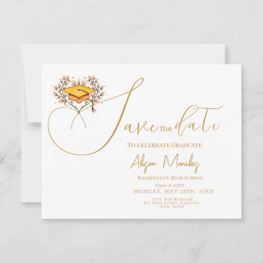 Afstuderen 2025 Opslaan De datum Goud Pet Save The Date (Voorkant)