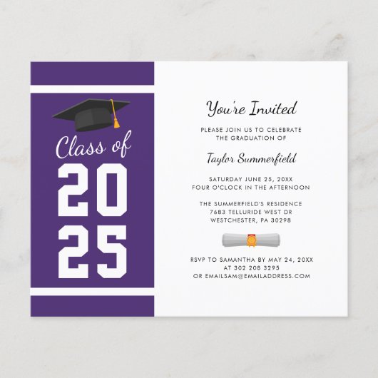Afstuderen 2025 Paarse Afstudeerder Uitnodiging (Voorkant)