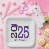 Afstuderen 2025 Paarse en zwarte op hout Papieren Bordje (Feest)