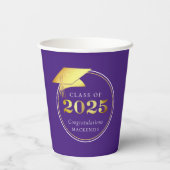 Afstuderen 2025 Paarse Faux Metallic Gold Papieren Bekers (Achterkant)