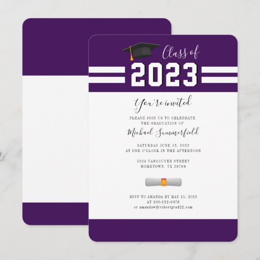 Afstuderen 2025 Paarse Witte Afstudeerder Partij Kaart (Voorkant / Achterkant)