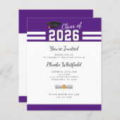 Afstuderen 2025 Paarse Witte Afstudeerder Uitnodig (Voorkant / Achterkant)