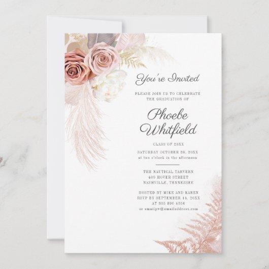 Afstuderen 2025 Pampas Grass Afstudeerder Party Kaart (Voorkant)