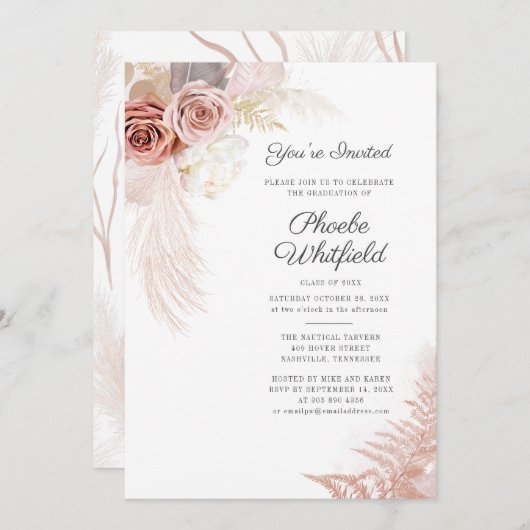 Afstuderen 2025 Pampas Grass Afstudeerder Party Kaart (Voorkant / Achterkant)