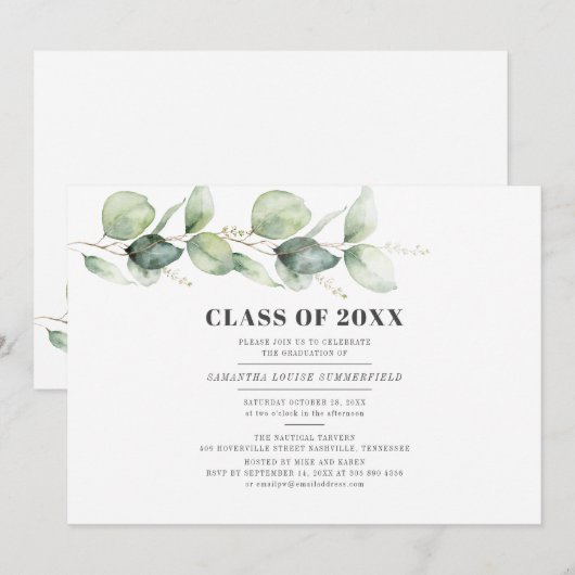 Afstuderen 2025 Partij Moderne Eucalyptus Kaart (Voorkant / Achterkant)