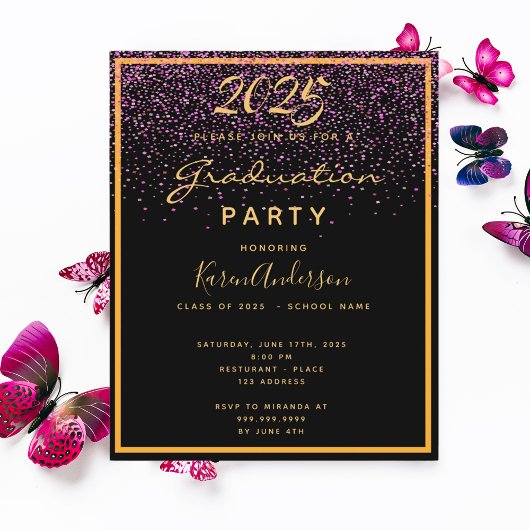 Afstuderen 2025 Party Black Gold Uitnodiging