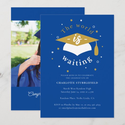 Afstuderen 2025 Party World is Wachten Afstudeerde Kaart (Voorkant / Achterkant)