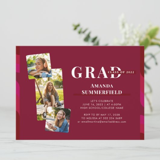 Afstuderen 2025 Photo Collage Afstudeerder Party Kaart (Staand voorkant)
