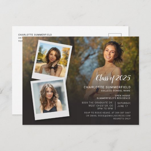 Afstuderen 2025 Photo Collage Afstudeerder Party Uitnodiging Briefkaart (Voorkant / Achterkant)