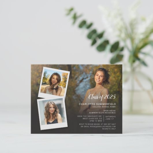 Afstuderen 2025 Photo Collage Afstudeerder Party Uitnodiging Briefkaart (Staand voorkant)