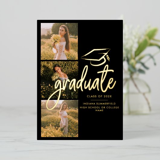 Afstuderen 2025 Photo Gold Foil Aankondiging (Staand Voorkant)