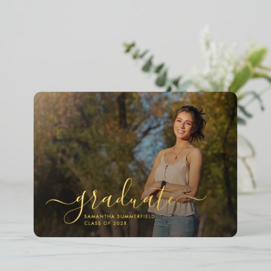 Afstuderen 2025 Photo Gold Foil Aankondiging (Staand Voorkant)