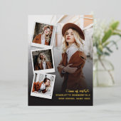 Afstuderen 2025 Photo Gold Foil Afstudeerder Aanko Folie Uitnodiging (Staand Voorkant)