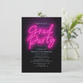 Afstuderen 2025 Pink Neon Afstudeerder Party Kaart (Staand voorkant)
