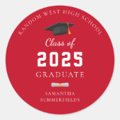 Afstuderen 2025 Red Personalized Graduation Party Ronde Sticker (Voorkant)