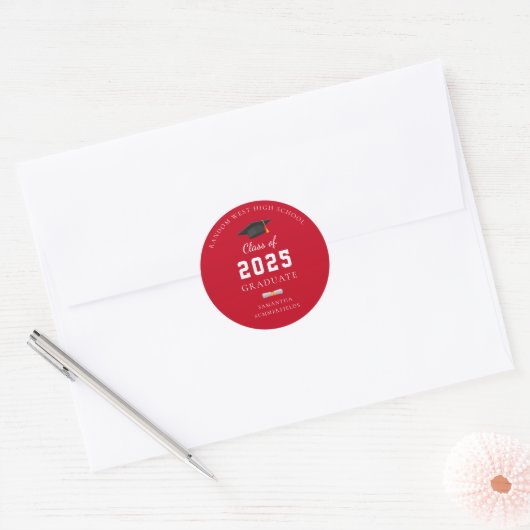 Afstuderen 2025 Red Personalized Graduation Party Ronde Sticker (Envelop)