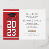 Afstuderen 2025 Red Script Afstudeerder Party Silv Folie Uitnodiging (Voorkant)