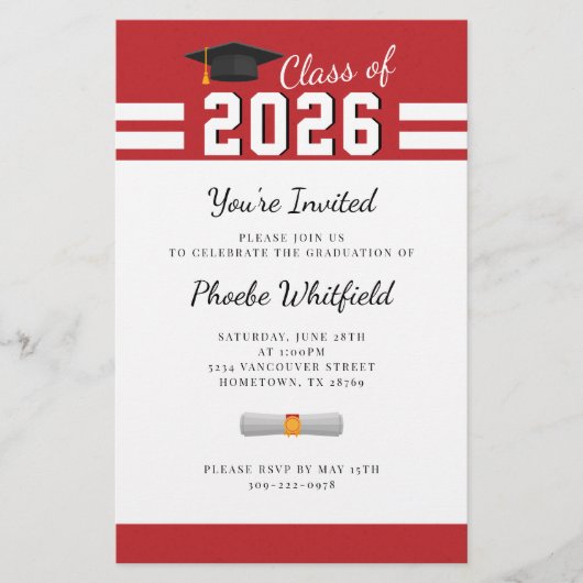 Afstuderen 2025 Red White Graduation Party Briefpapier (Voorkant)