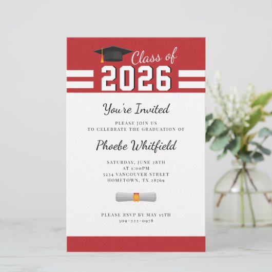 Afstuderen 2025 Red White Graduation Party Briefpapier (Staand voorkant)