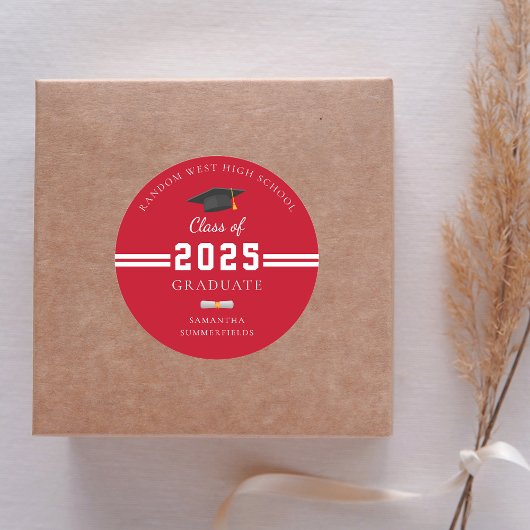 Afstuderen 2025 Red White Graduation Party Ronde Sticker