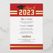 Afstuderen 2025 Rood Afstudeerder Party Goud Folie Uitnodiging (Voorkant)