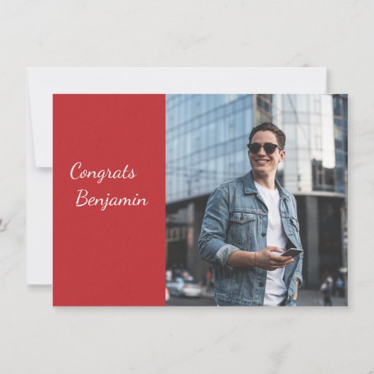 Afstuderen 2025 Rood en Wit Afstudeerder Fotofeest Kaart (Achterkant)