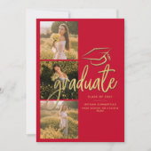Afstuderen 2025 Rood Goud Afstuderen Fotocollage Aankondiging (Voorkant)