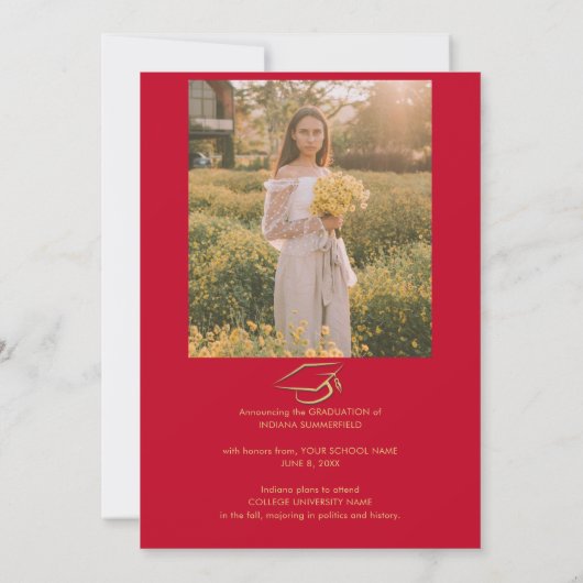 Afstuderen 2025 Rood Goud Afstuderen Fotocollage Aankondiging (Achterkant)