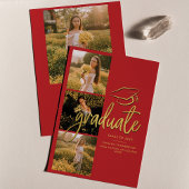 Afstuderen 2025 Rood Goud Afstuderen Fotocollage Aankondiging