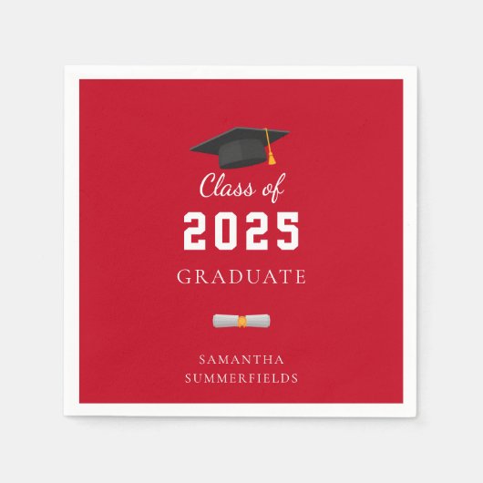 Afstuderen 2025 Rood Wit Afstudeerder Custom Paper Servet (Voorkant)