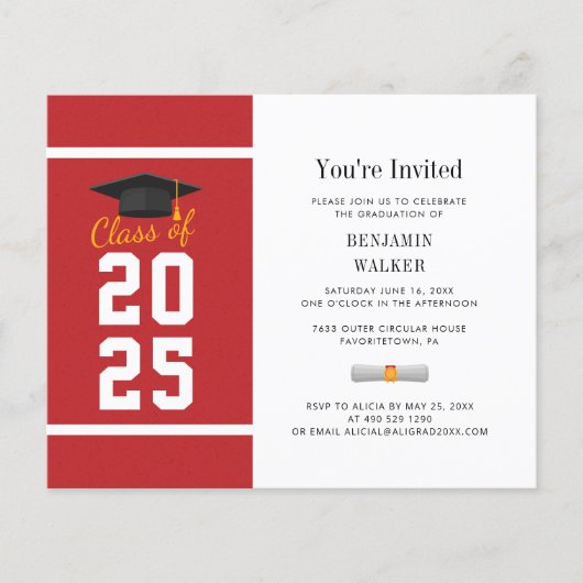 Afstuderen 2025 Rood Wit Afstudeerder Uitnodiging (Voorkant)