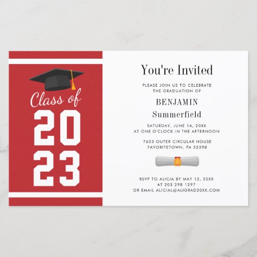 Afstuderen 2025 Rood Wit Afstudeerder Uitnodiging (Voorkant)
