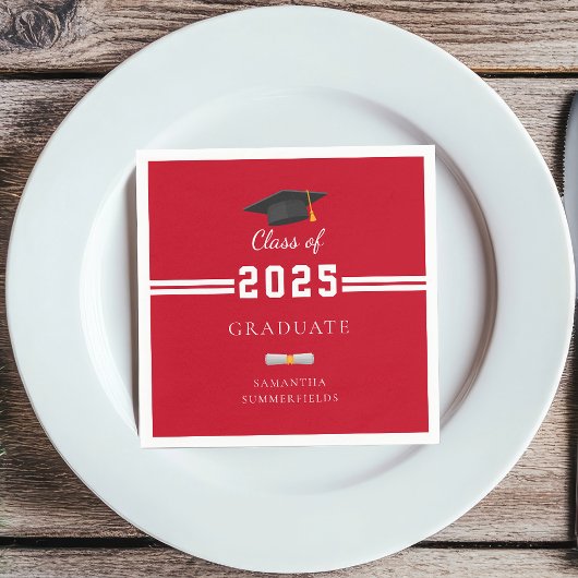 Afstuderen 2025 Rood Wit Afstuderen Party Paper Servet
