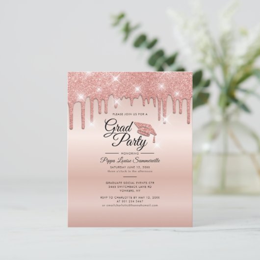 Afstuderen 2025 Roos Gold Party Invitation (Staand voorkant)