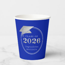 Afstuderen 2025 Royal Blue Silver gepersonaliseerd Papieren Bekers