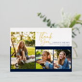 Afstuderen 2025 Script Afstuderen Bedankt Gold Folie Uitnodiging (Staand Voorkant)