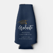 Afstuderen 2025 Script Minimalist Navy Blue Flesjeskoeler (Voorkant)