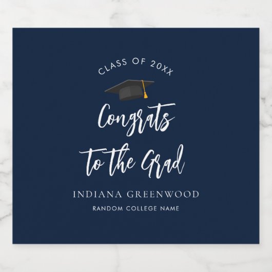 Afstuderen 2025 Script Navy Blue Afstudeerder Cust Bier Etiket (Enkel label)