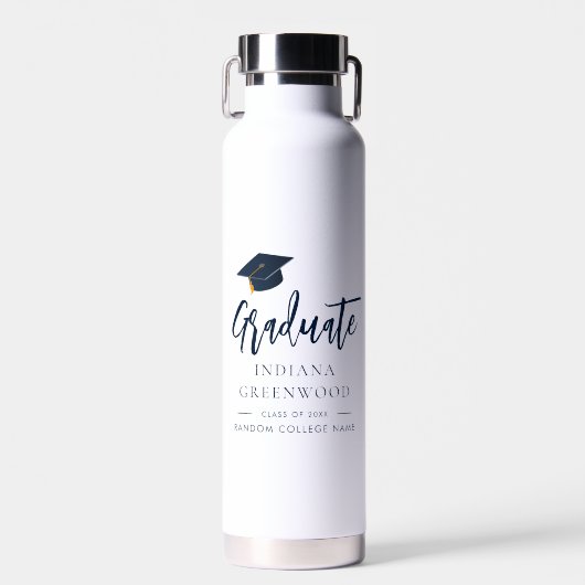 Afstuderen 2025 Script Navy Blue Afstudeerder gepe Waterfles (Voorkant)