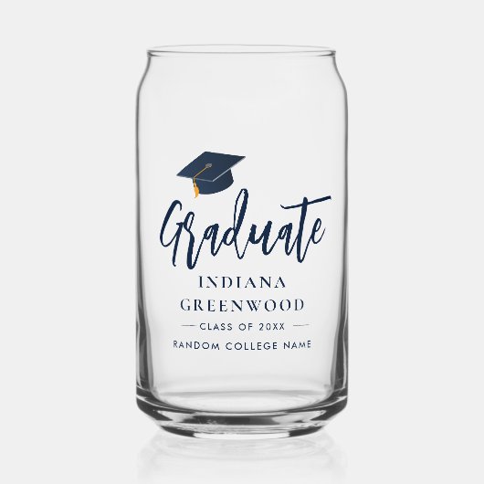 Afstuderen 2025 Script Navy Blue Gepersonaliseerd Blikvorm Glas (Voorkant)