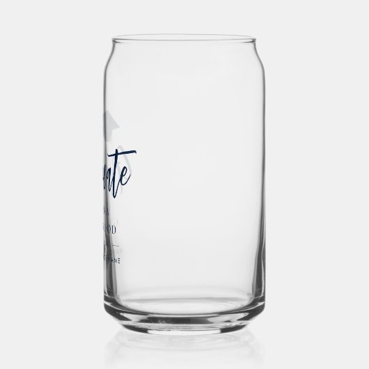 Afstuderen 2025 Script Navy Blue Gepersonaliseerd Blikvorm Glas (Links)