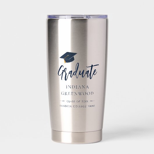 Afstuderen 2025 Script Navy Blue Gepersonaliseerd  Geïsoleerde Drinkbeker (Voorkant)