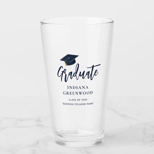 Afstuderen 2025 Script Navy Blue Gepersonaliseerd  Glas (Voorkant)