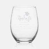 Afstuderen 2025 Script Navy Blue gepersonaliseerd Wijnglas Zonder Voet (Achterkant)