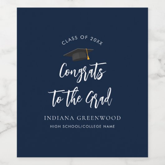 Afstuderen 2025 Script Navy Blue Paper Wijn Etiket (Enkel label)